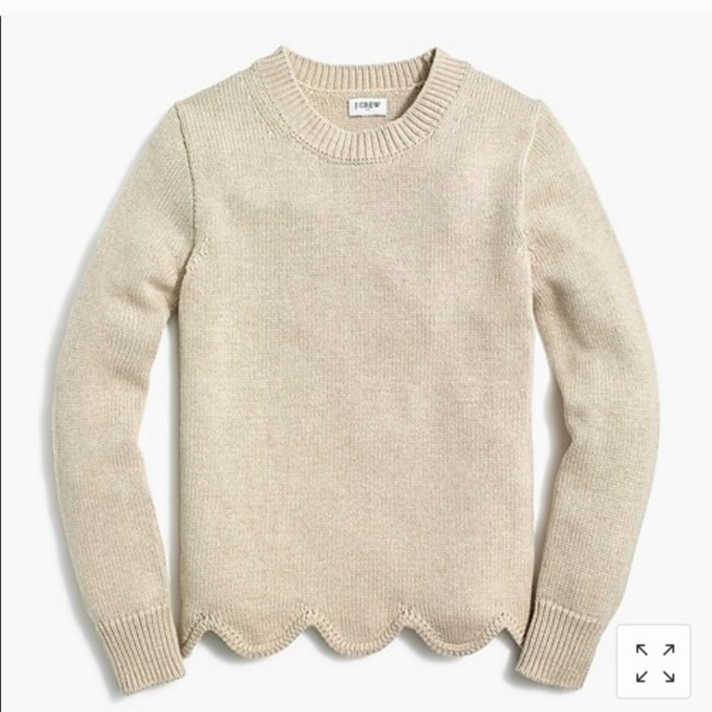 JCrew Scalloped Hem Crewneck Cotton Sweater XXS